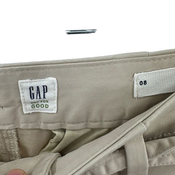 Gap Khaki Self Tie Trouser 8 Women's Taper Leg Ankle High Waist Cotton Stretch - Picture 6 of 8